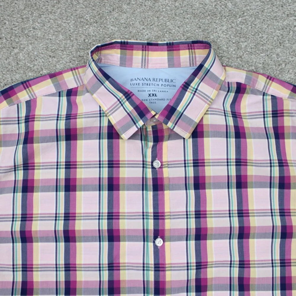 Banana Republic‎ Shirt Mens 2XL XXL Luxe Stretch Poplin Camden Standard Fit L/S
